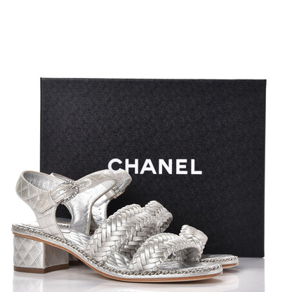 Chanel Metallic Goatskin Quilted Chain Sandals 39 Silver 8 of 8