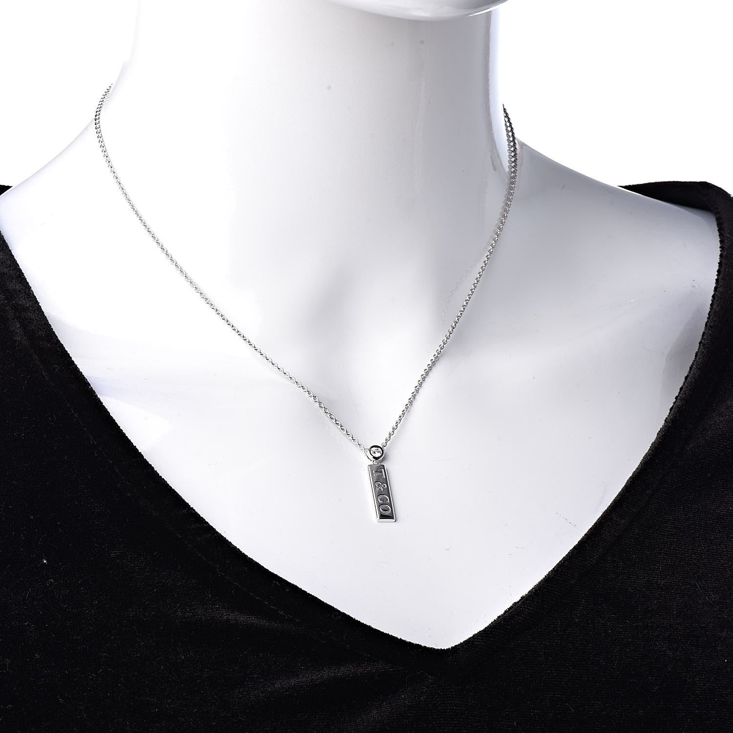 Tiffany 18K White Gold Diamond Bar Pendant Necklace 2 of 7