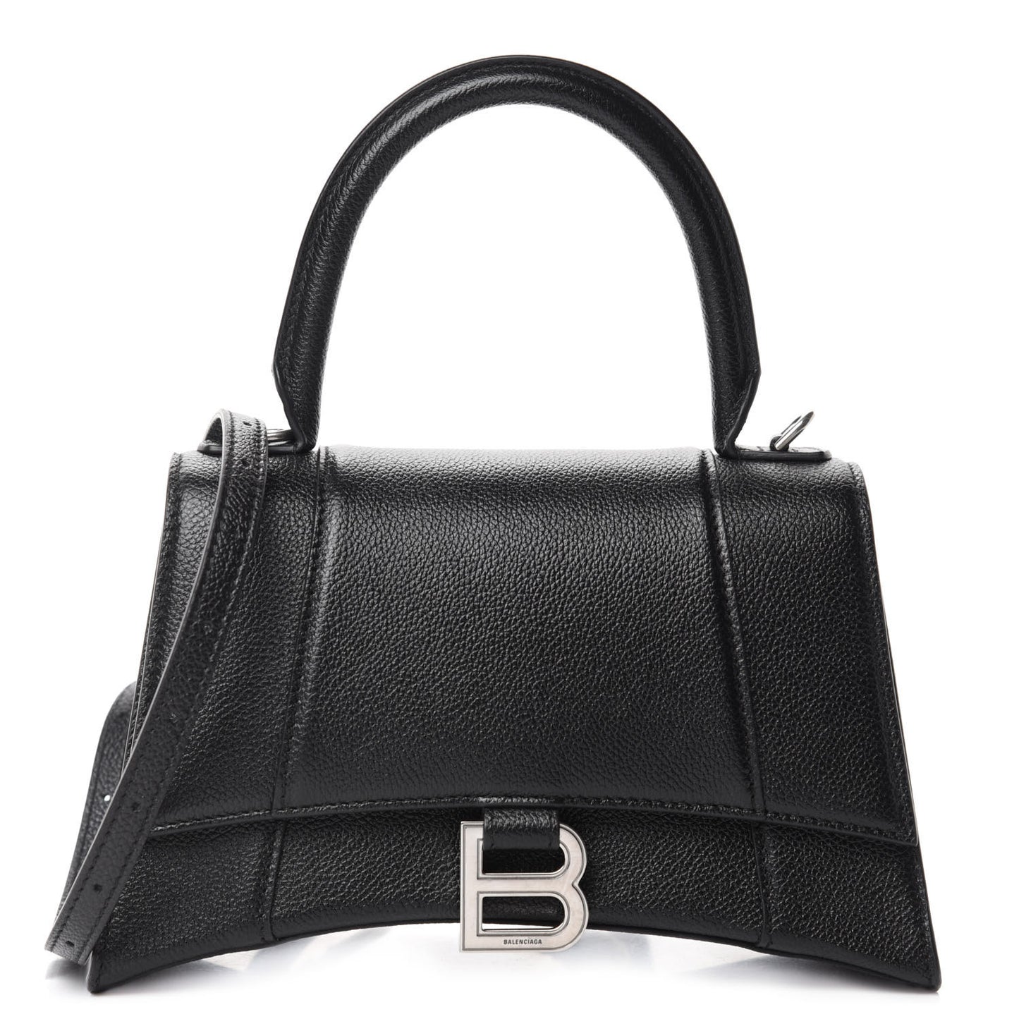 Grained Calfskin Small Hourglass Top Handle Bag Black