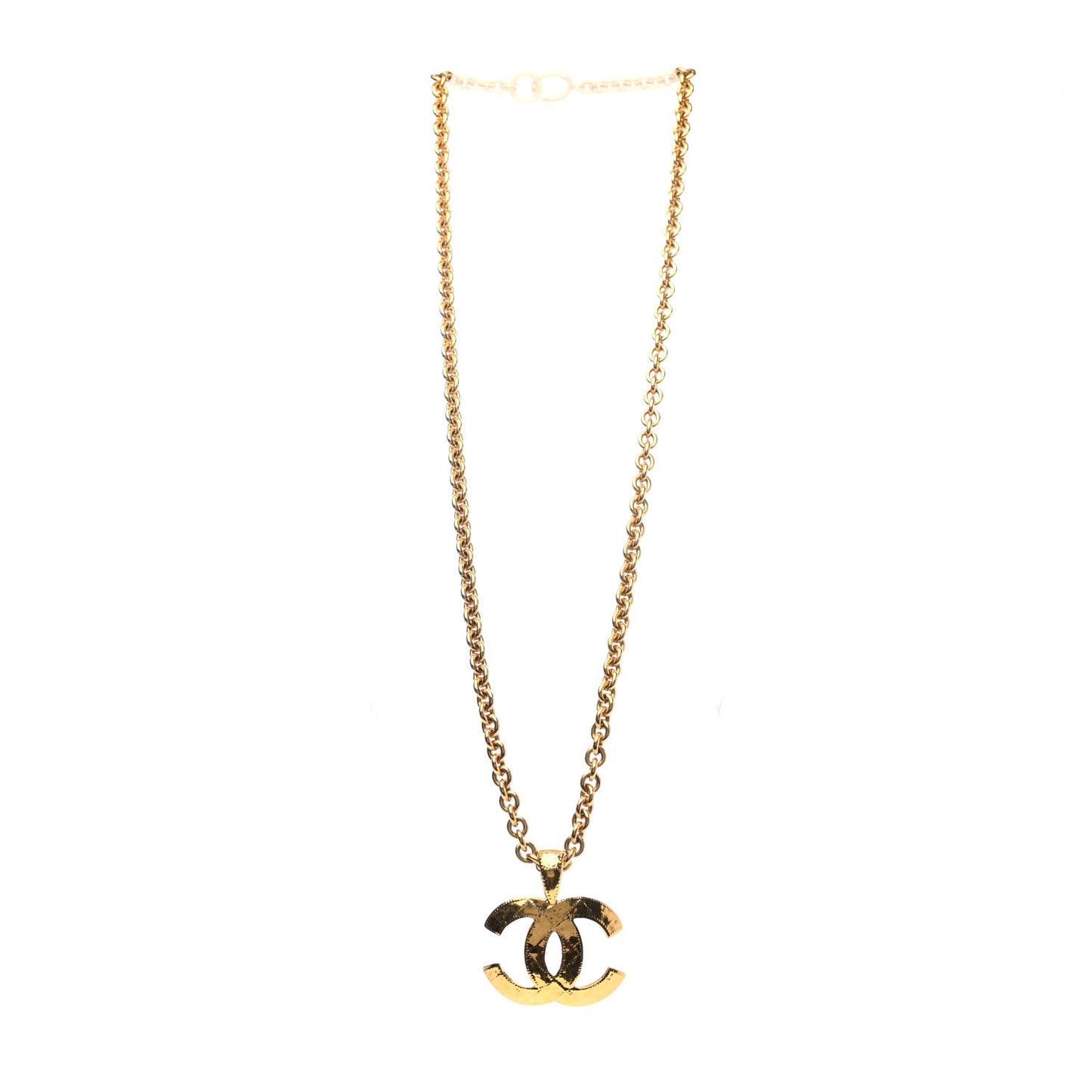 Quilted CC Long Chain Necklace Gold