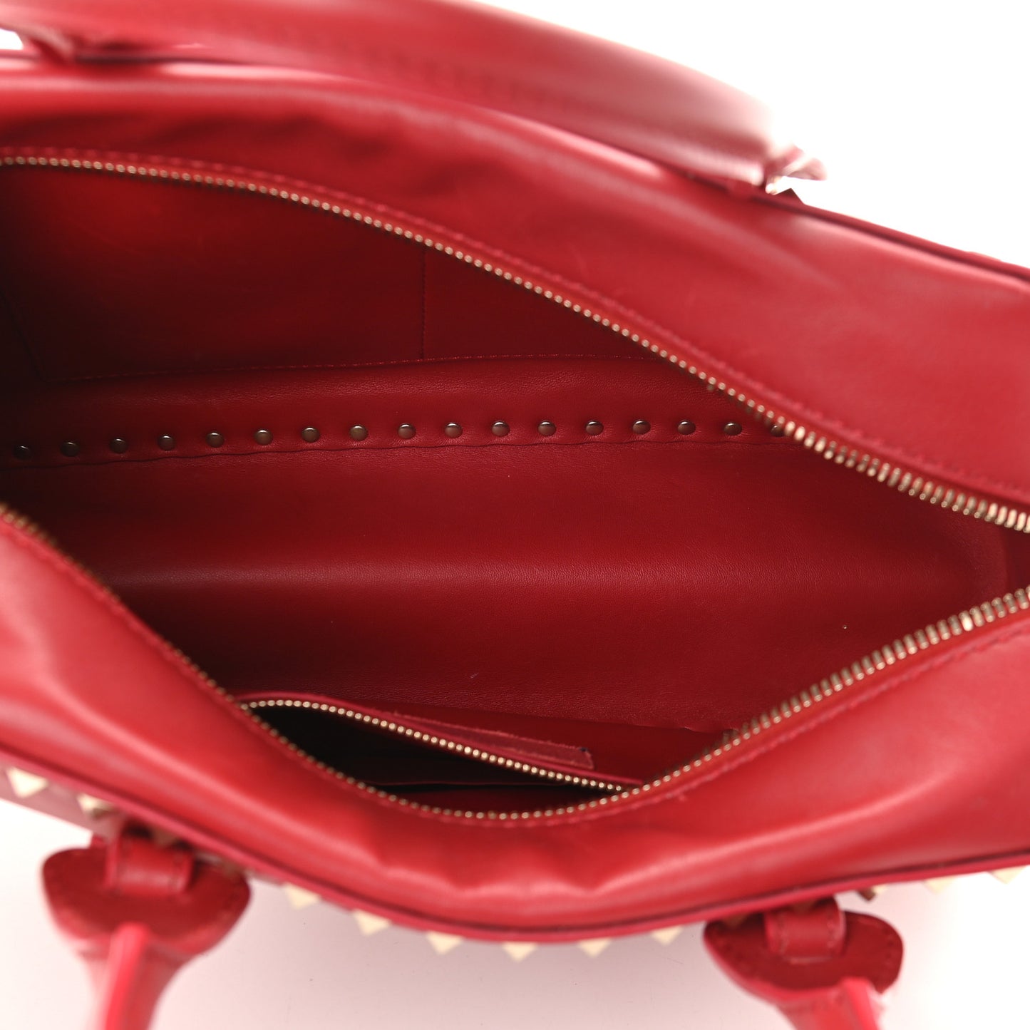 Vitello Rockstud Top Handle Satchel Rosso Valentino
