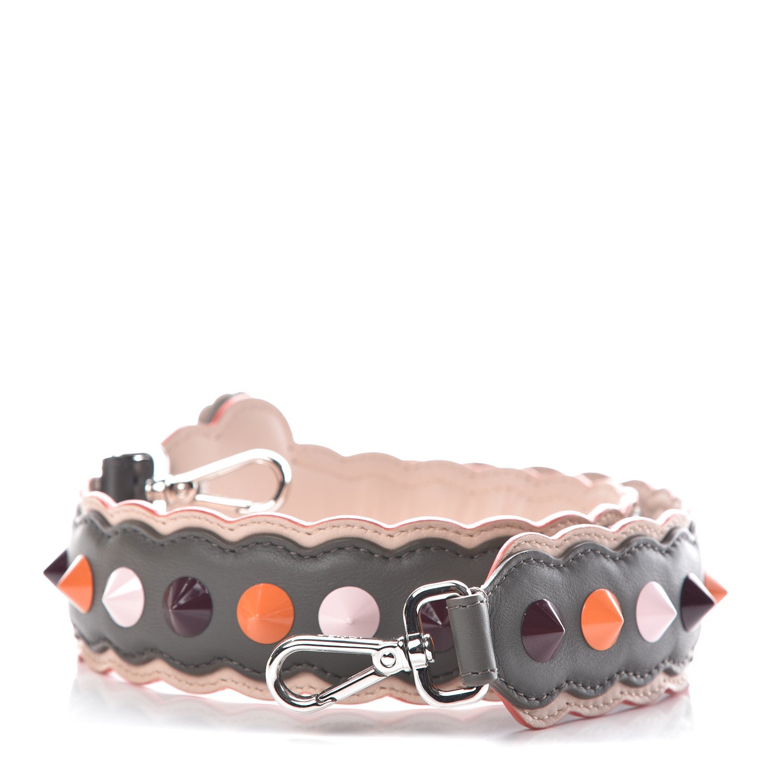 Fendi Vitello Dolce Nappa Hypnoteyes Bi-Color Scalloped Spike Studded Strap You Carbone Plaster White Multicolor 1 of 6