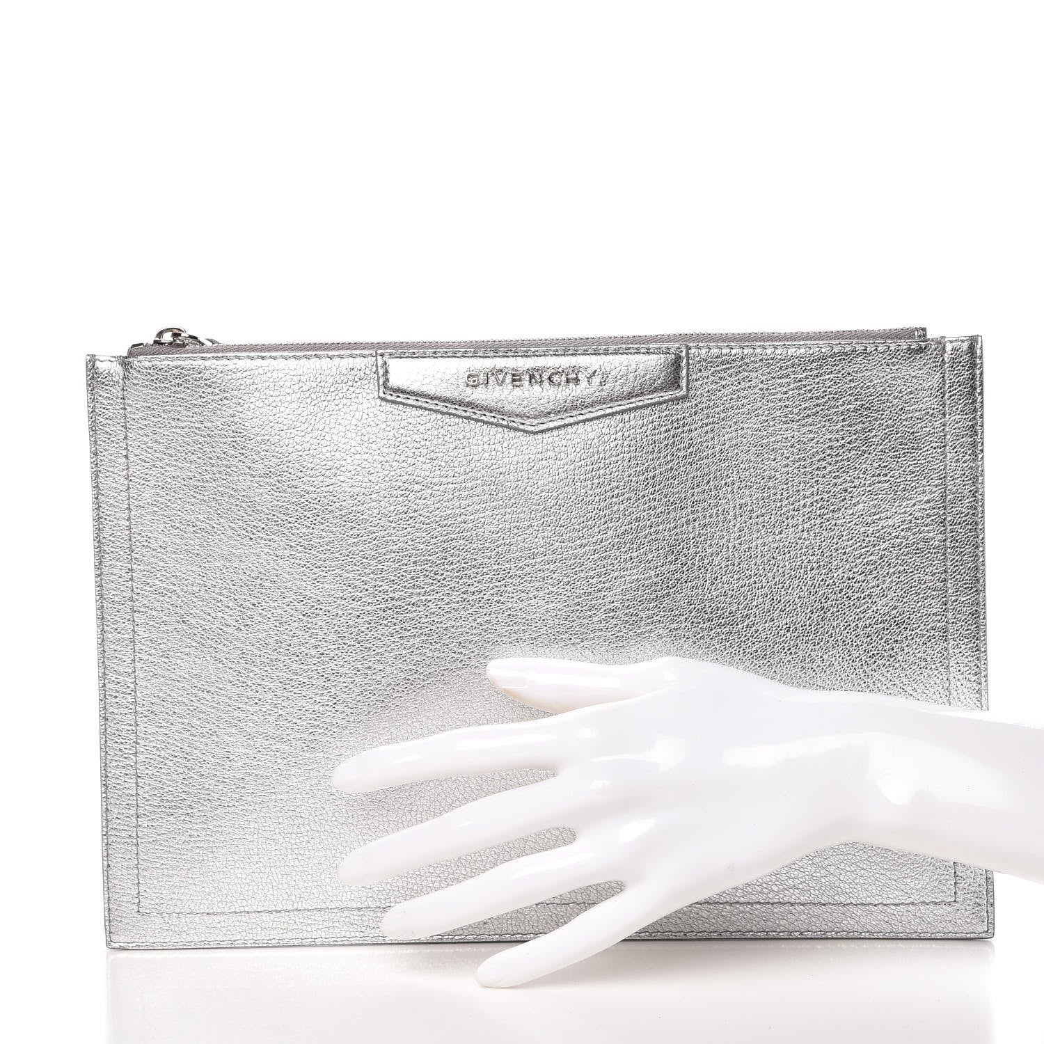 Givenchy Metallic Sugar Goatskin Medium Antigona Pouch Silver 2 of 8