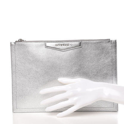 Givenchy Metallic Sugar Goatskin Medium Antigona Pouch Silver 2 of 8