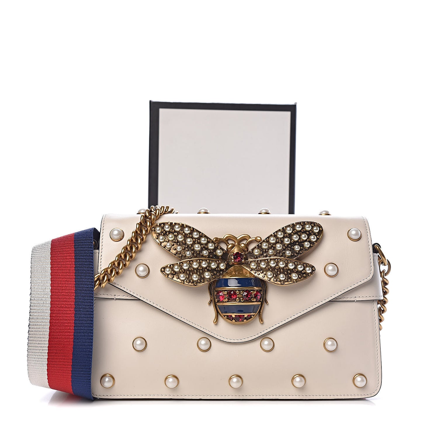 Nappa Pearl Studded Mini Queen Margaret Broadway Shoulder Bag Mystic White