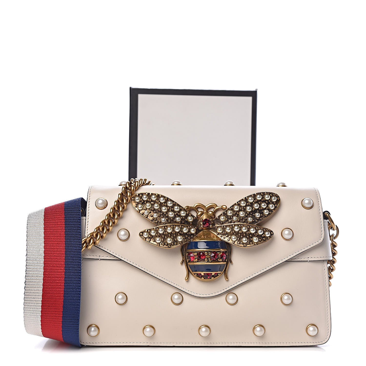Gucci Nappa Pearl Studded Mini Queen Margaret Broadway Shoulder Bag Mystic White 17 of 17