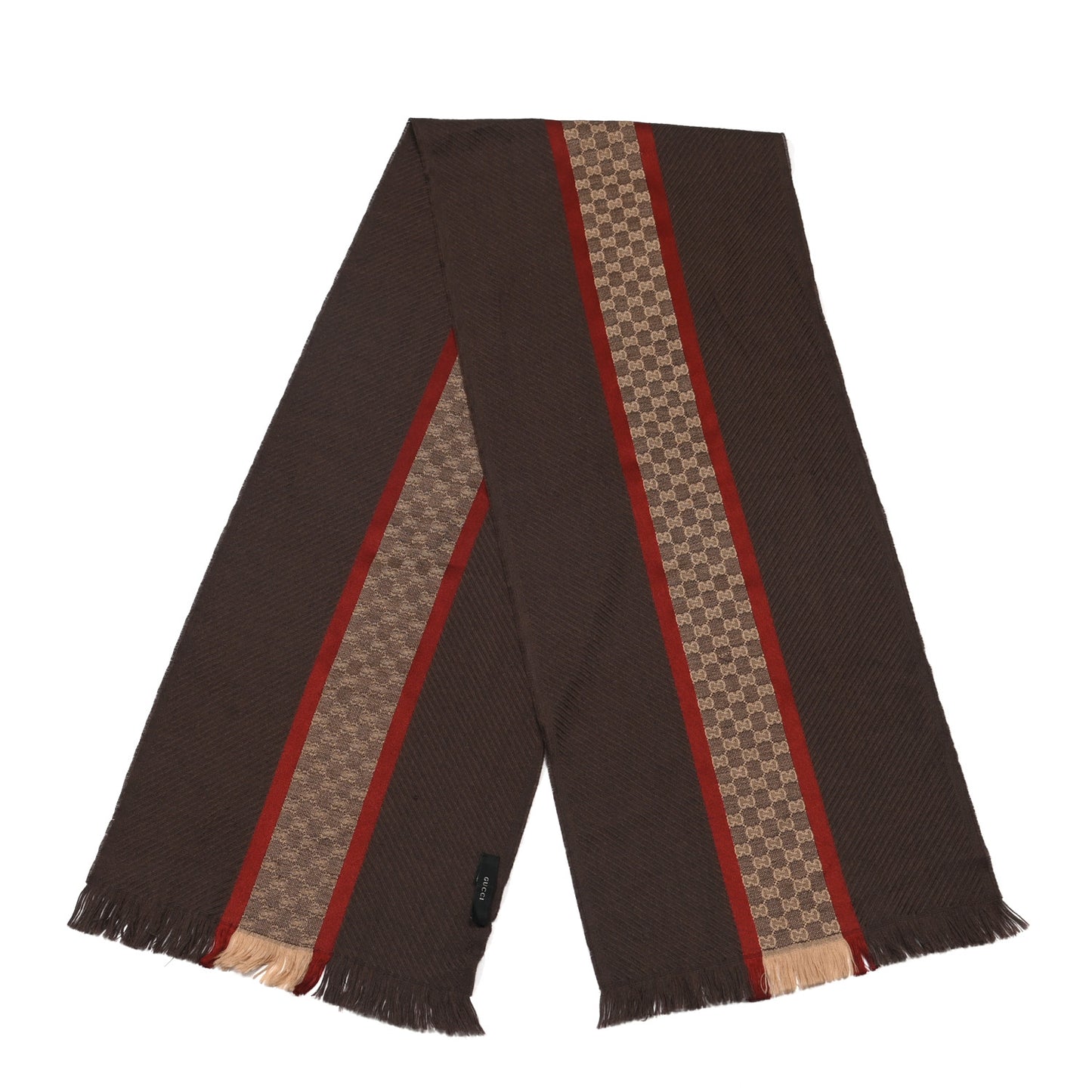 Wool Silk Knit Monogram Scarf Brown