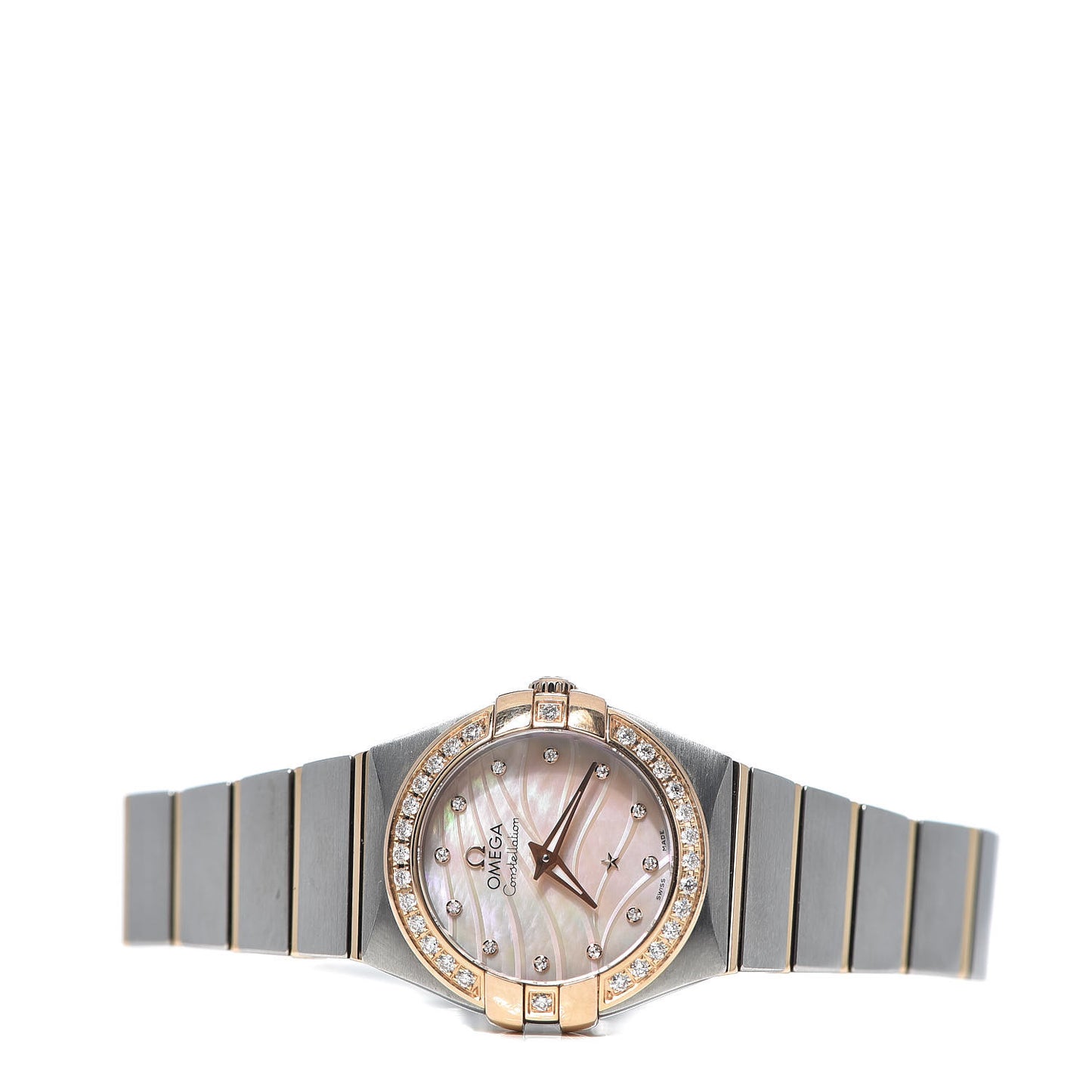 Stainless Steel 18K Yellow Gold Diamond Bezel Mother of Pearl 24mm Constellation Quartz Watch 123.25.24.60.57.002
