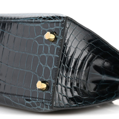 Hermes Shiny Niloticus Crocodile Kelly Sellier 25 Vert Rousseau 10 of 10