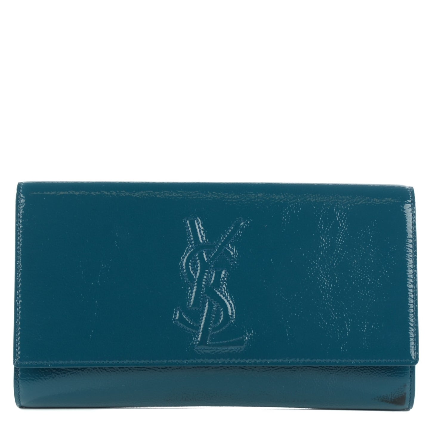 Textured Patent Monogram Large Belle de Jour Clutch Turquoise