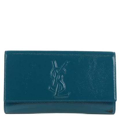 Saint Laurent Textured Patent Monogram Large Belle de Jour Clutch Turquoise 1 of 9