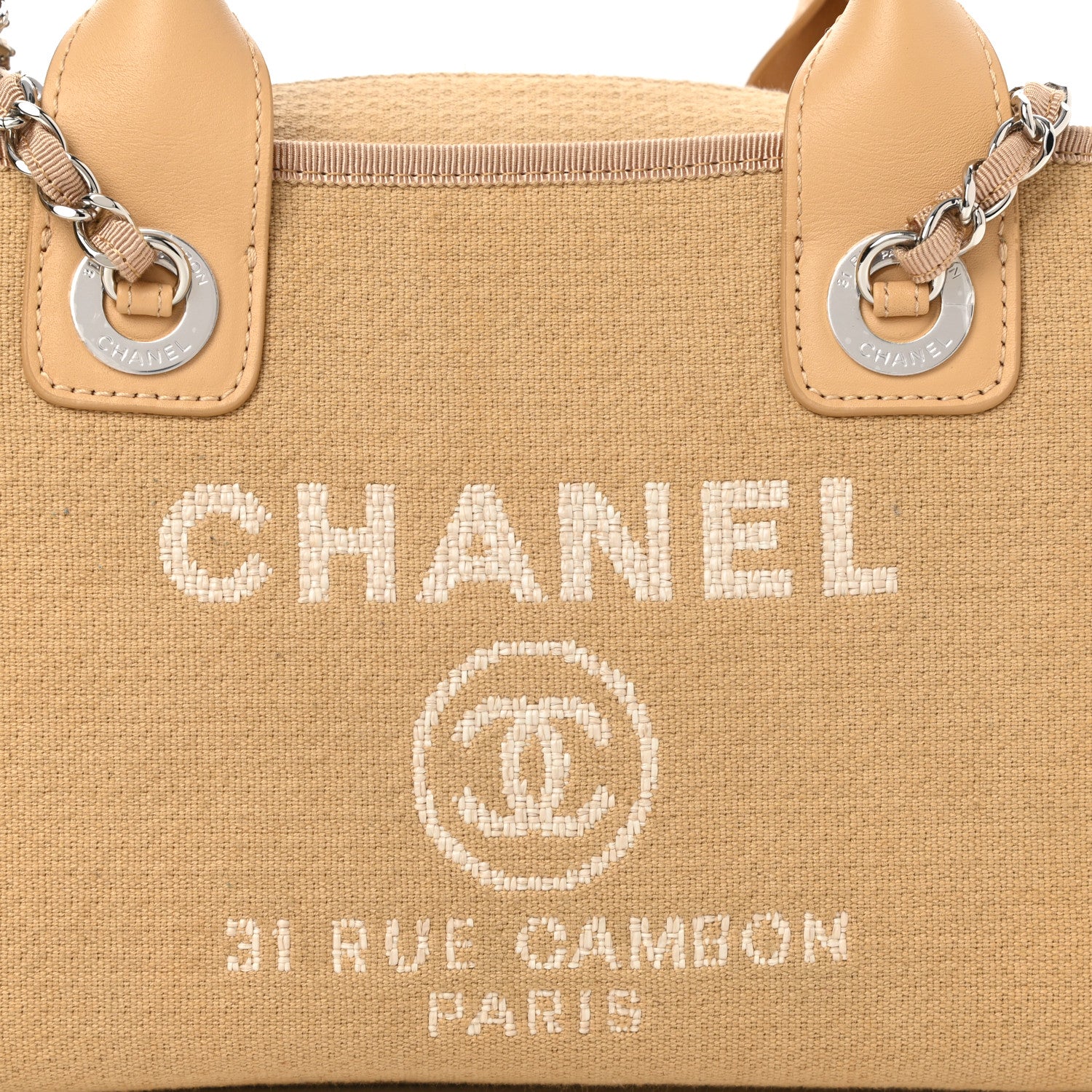 Chanel Canvas Deauville Small Bowling Bag Beige 8 of 11