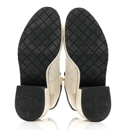 Chanel Pearly Calfskin Patent Calfskin Quilted Lace Up Boots 38.5 White Light Gray Black 5 of 18