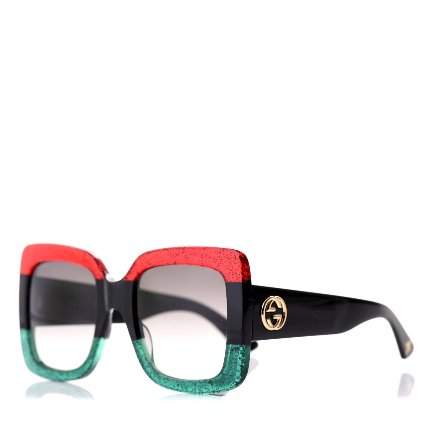 Acetate Square Frame Sunglasses GG0083S Glitter Red Black Green