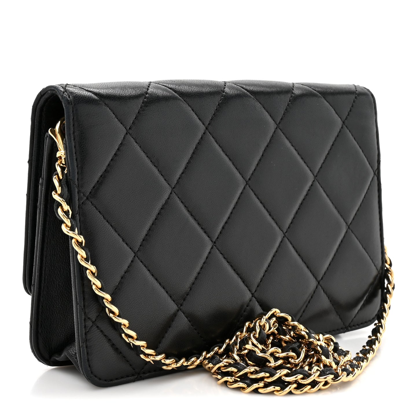 Lambskin Quilted Golden Class Wallet on Chain WOC Black