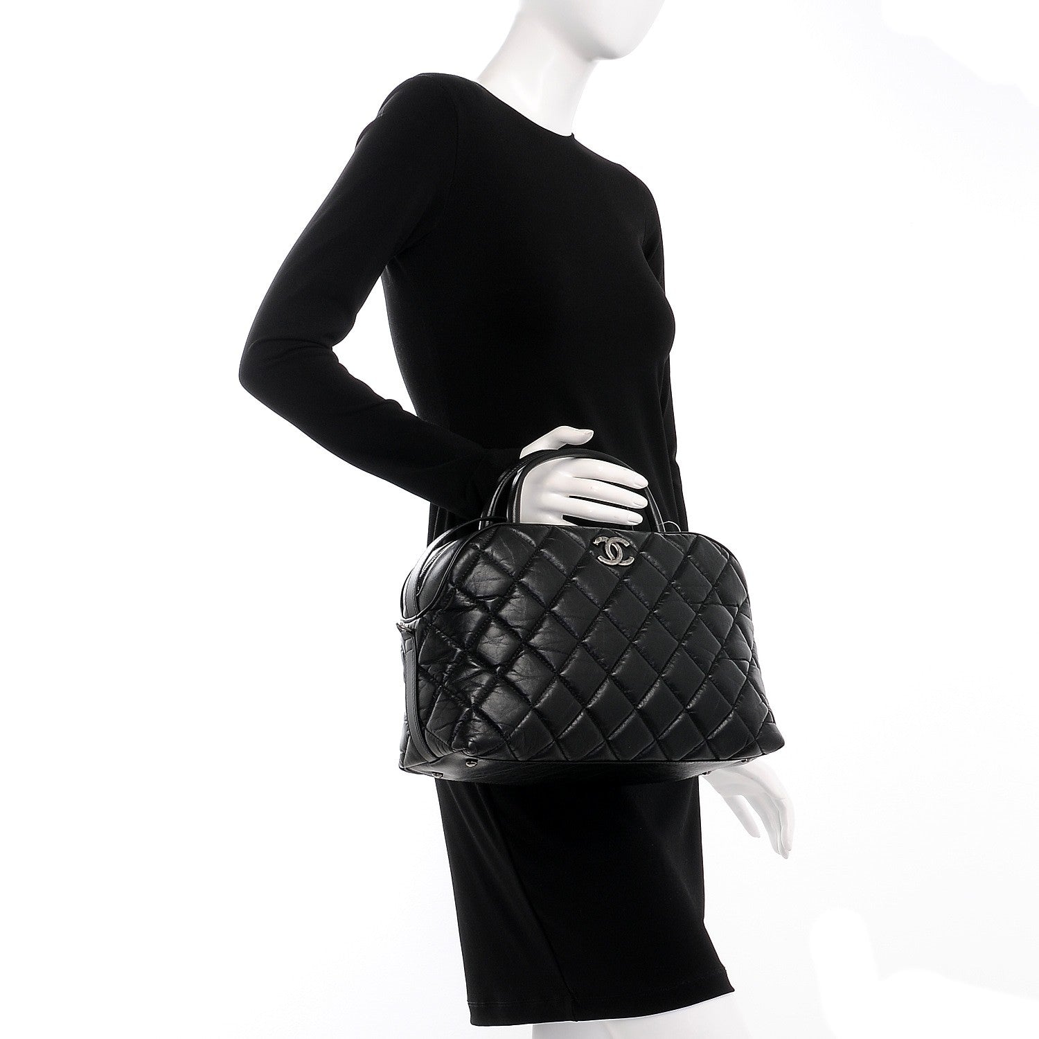 Chanel Aged Calfskin Small Bowling Bag Black 3 of 8