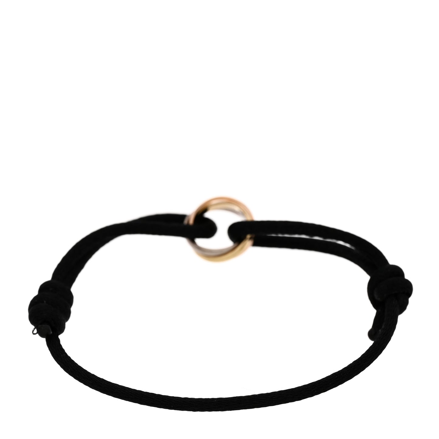 18K Pink Yellow White Gold Trinity Adjustable Cord Bracelet Black