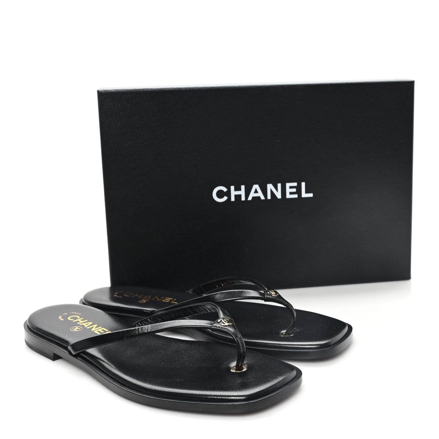Chanel Goatskin CC Times Square Thong Sandals 39 Black 10 of 10