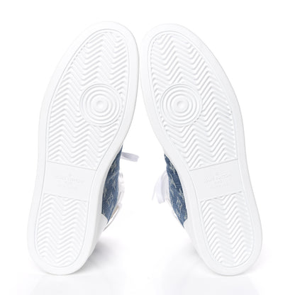 Louis Vuitton Calfskin Monogram Denim Rivoli High Top Sneakers 11.5 White 5 of 10