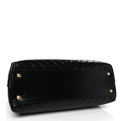 Chanel Aged Calfskin Chevron Quilted Large Coco Handle Flap Black 4 of 9