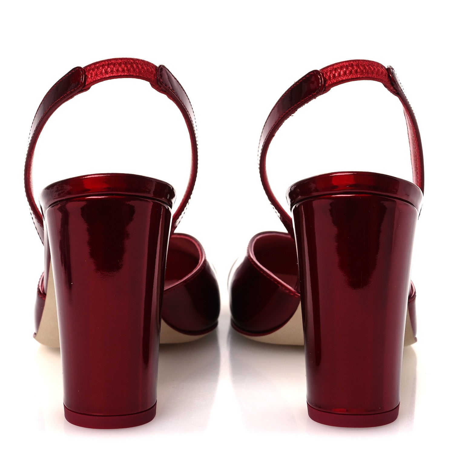Chanel Laminated Calfskin Lambskin Cap Toe CC Slingback Pumps 37.5 Red Ivory 6 of 11