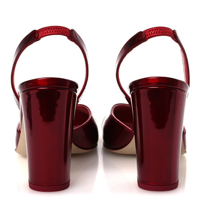 Chanel Laminated Calfskin Lambskin Cap Toe CC Slingback Pumps 37.5 Red Ivory 6 of 11