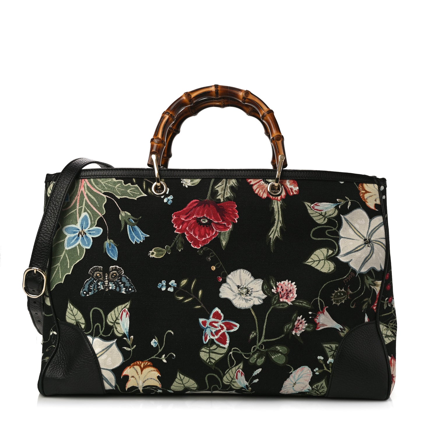 Canvas Cellarius Calfskin Flora Knight Large Bamboo Shopper Tote Black