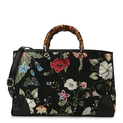 Gucci Canvas Cellarius Calfskin Flora Knight Large Bamboo Shopper Tote Black 1 of 10