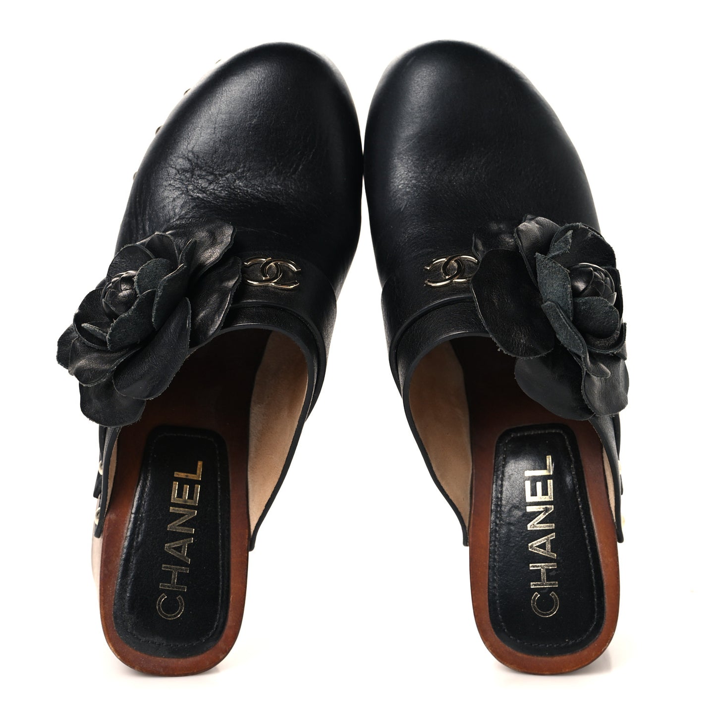 Calfskin Camellia Clogs 36 Black