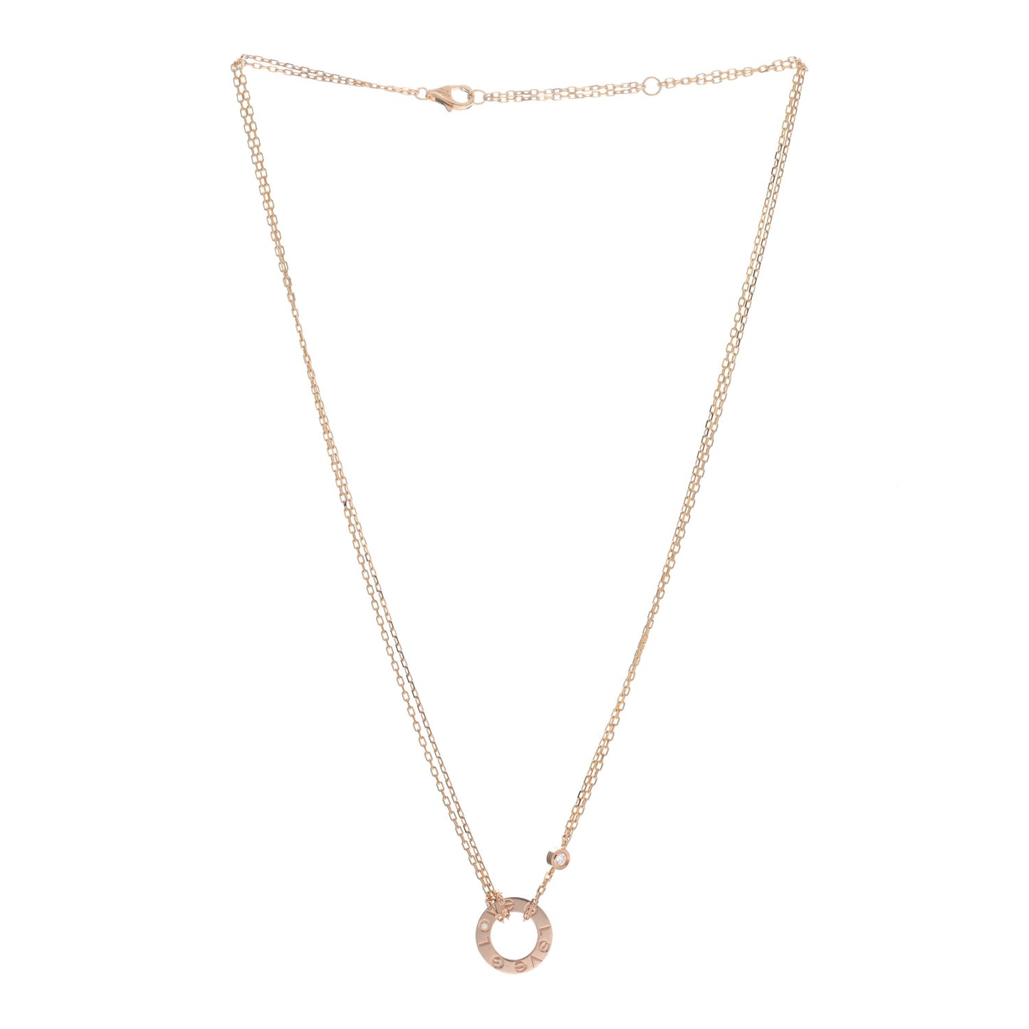 18K Pink Gold 2 Diamond LOVE Necklace