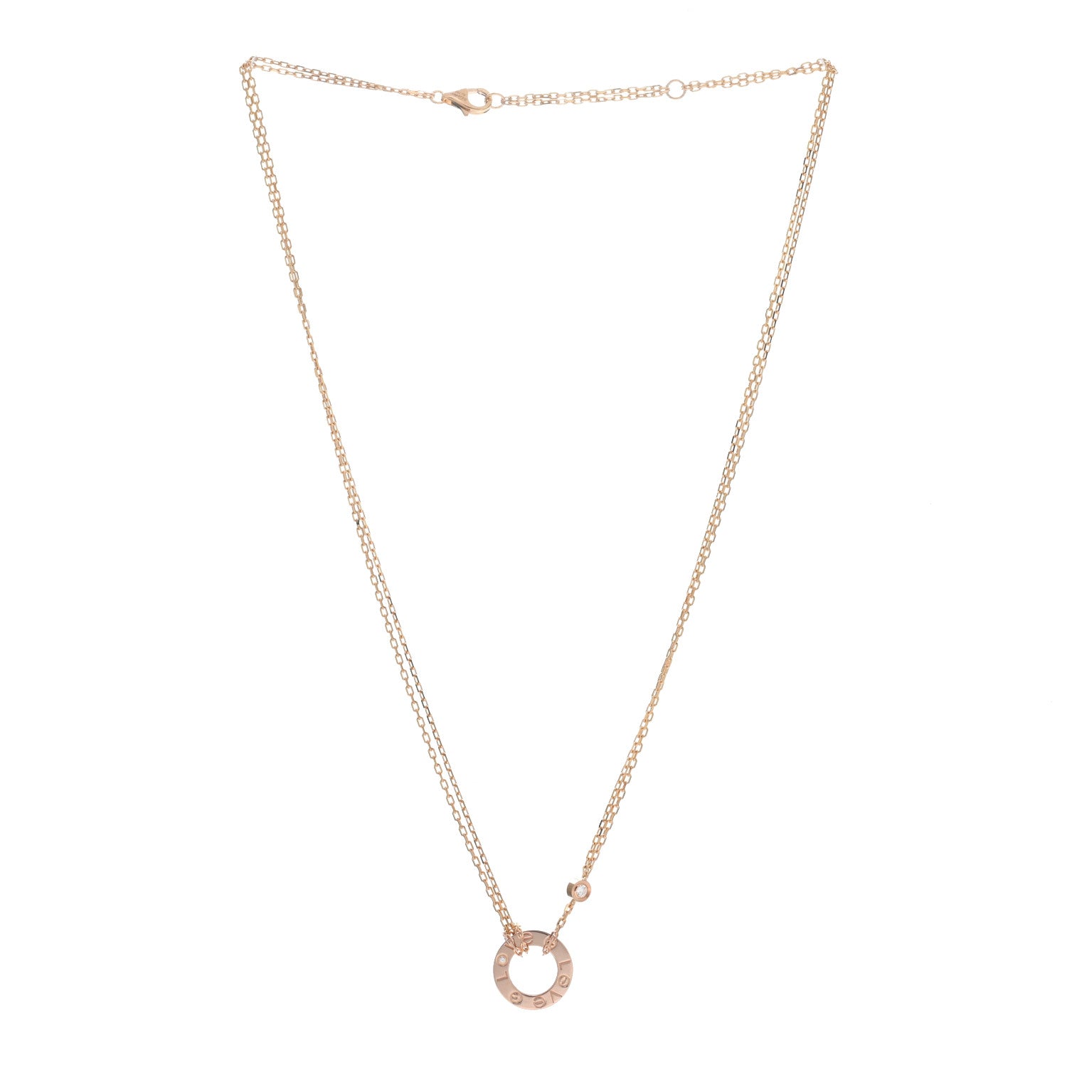 Cartier 18K Pink Gold 2 Diamond LOVE Necklace 3 of 5