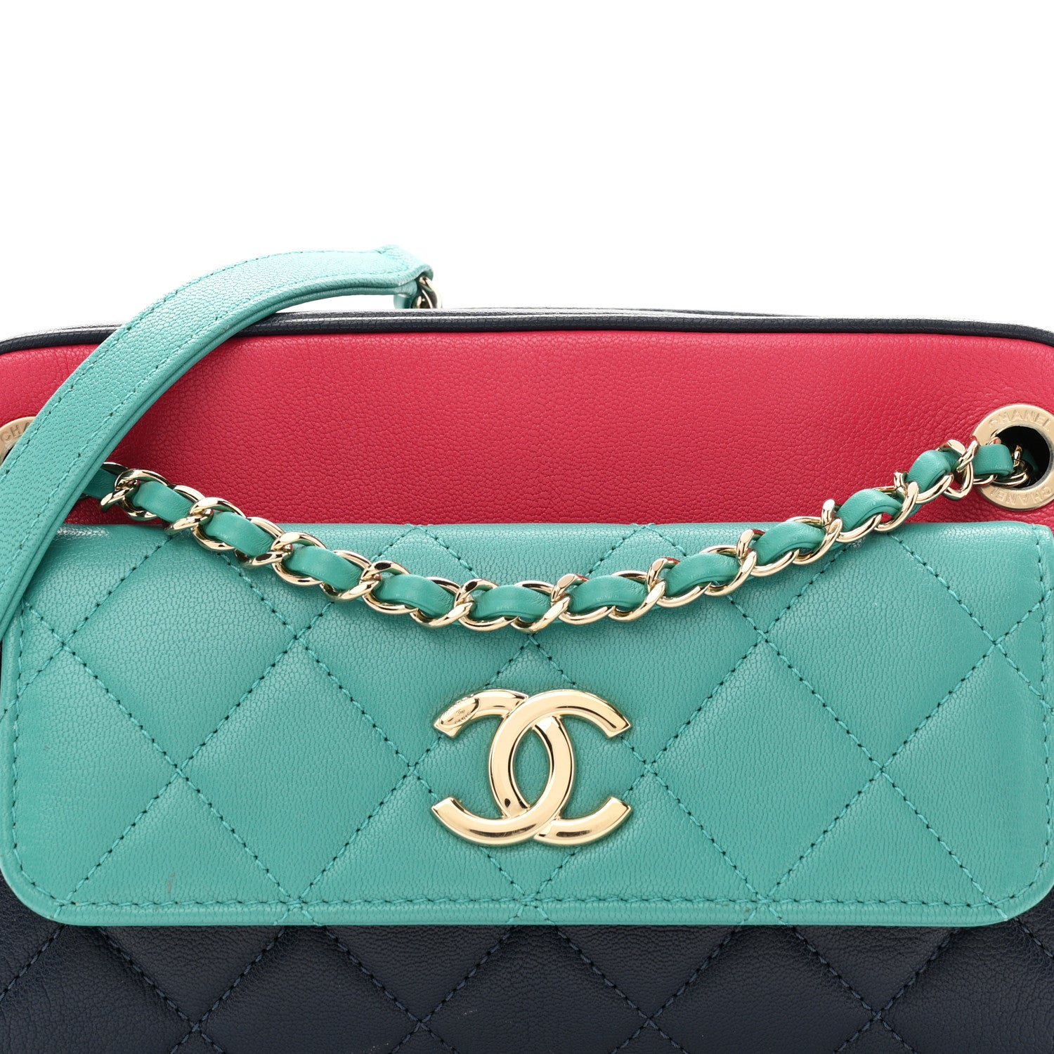 Chanel Goatskin Quilted Tri-Color Small In & Out Camera Case Navy Turquoise Pink 8 of 11