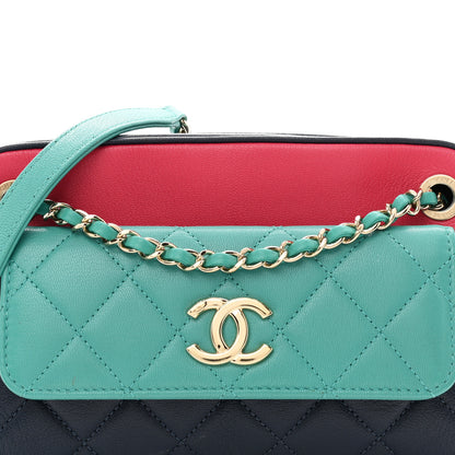 Chanel Goatskin Quilted Tri-Color Small In & Out Camera Case Navy Turquoise Pink 8 of 11