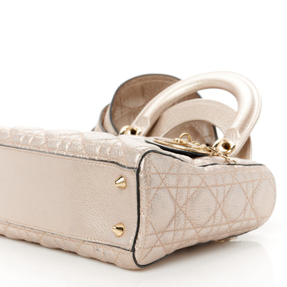 Christian Dior Metallic Grained Calfskin Cannage Small Supple Lady Dior Pale Gold 10 of 12