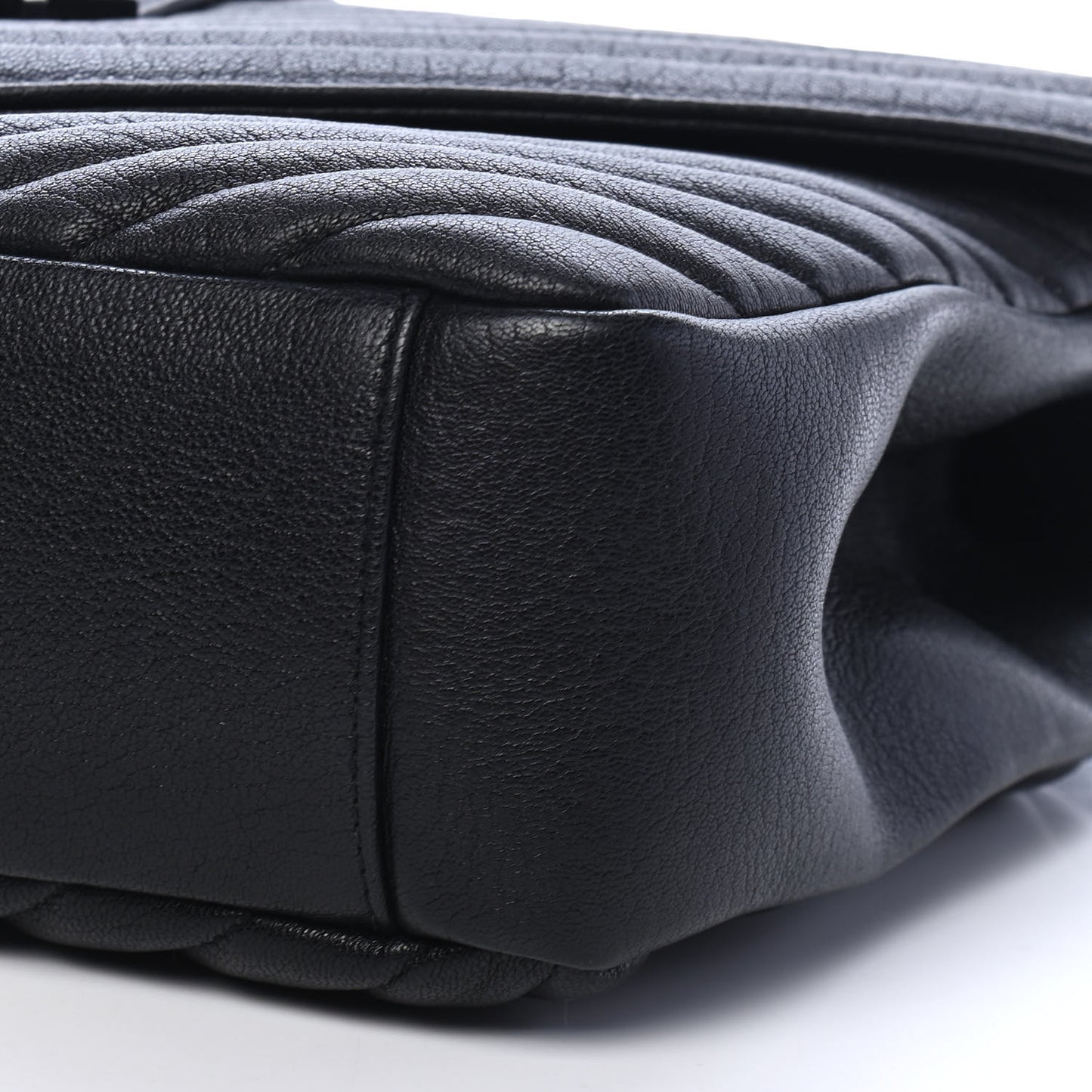 Sheepskin Matelasse Chevron Monogram Monochrome Large College Satchel Black