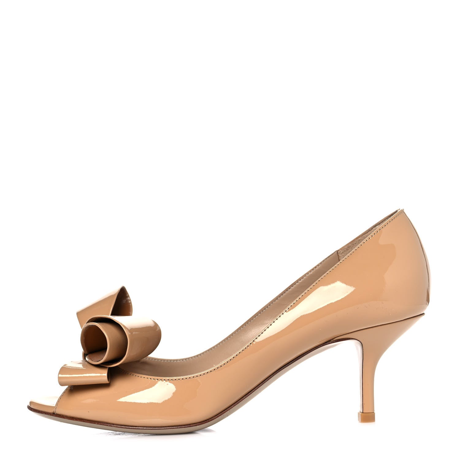 Valentino Garavani Patent Couture Bow Peep Toe Low Heel Pumps 38 Beige 1 of 8