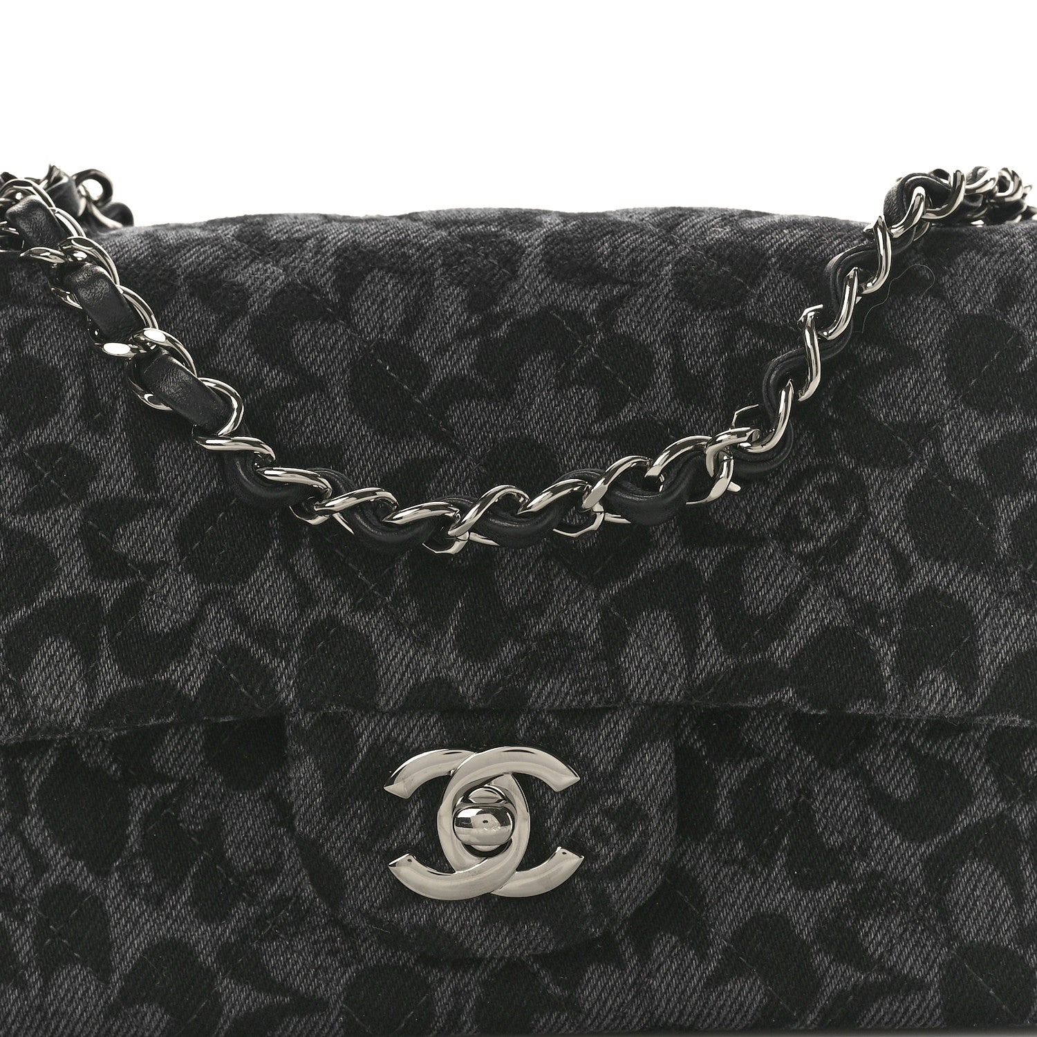 Chanel Printed Denim Quilted Flower Mini Rectangular Flap Black 8 of 11