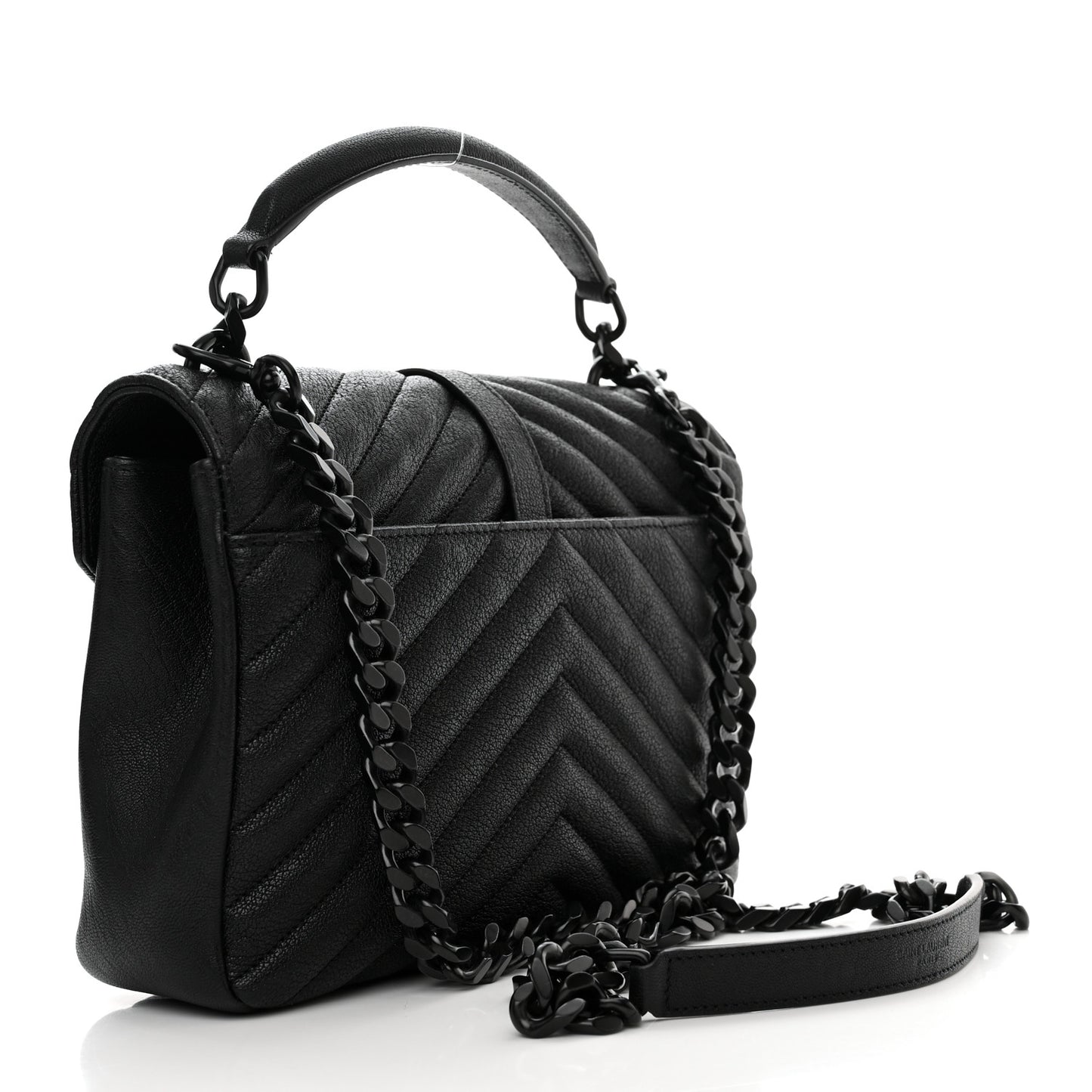 Sheepskin Matelasse Chevron Monogram Monochrome Medium College Bag Black