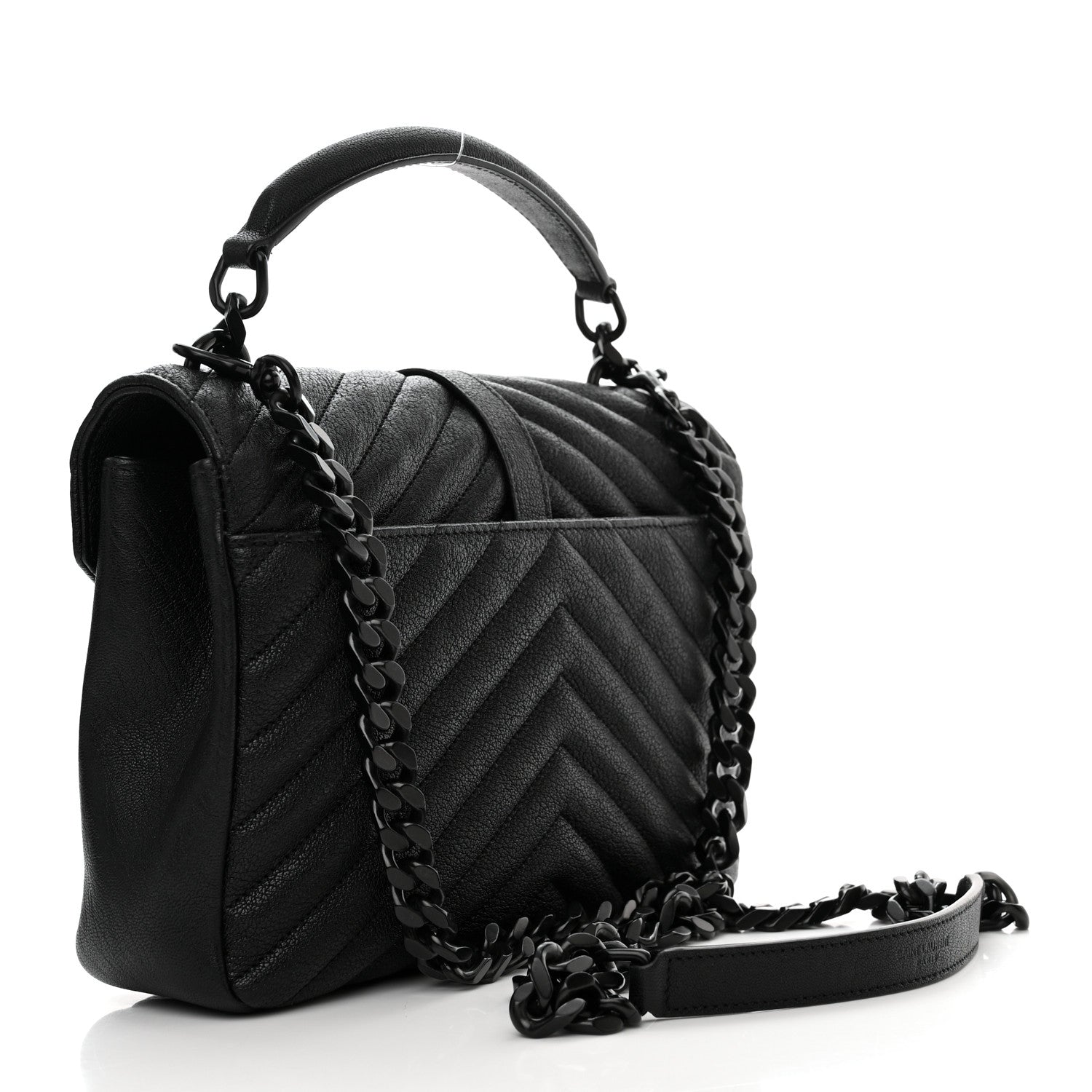 Saint Laurent Sheepskin Matelasse Chevron Monogram Monochrome Medium College Bag Black 3 of 12