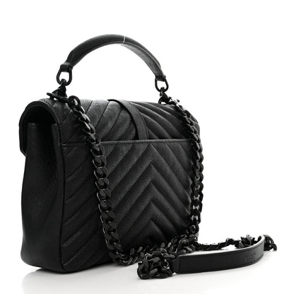 Saint Laurent Sheepskin Matelasse Chevron Monogram Monochrome Medium College Bag Black 3 of 12