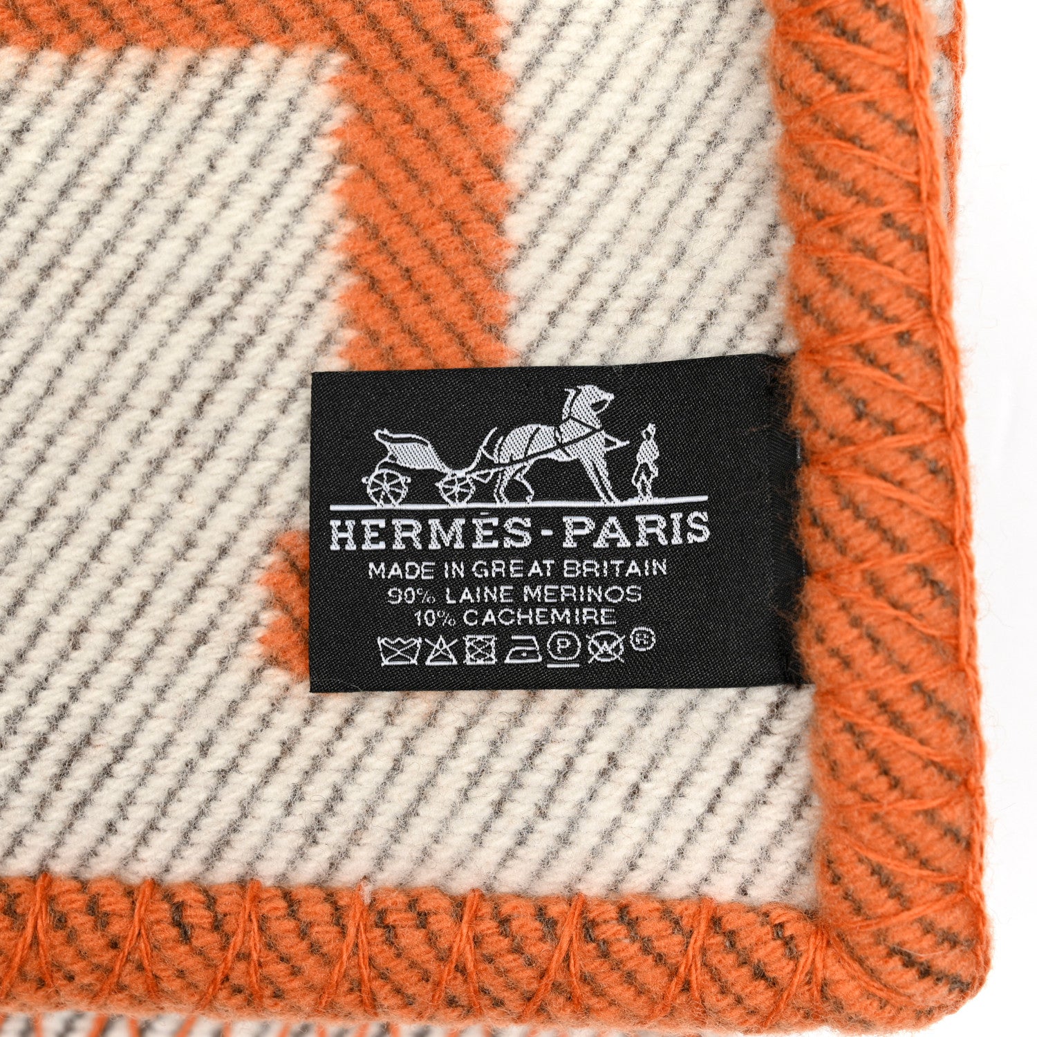 Hermes Wool Cashmere Signature Classic Avalon Blanket Ecru Potiron 3 of 3