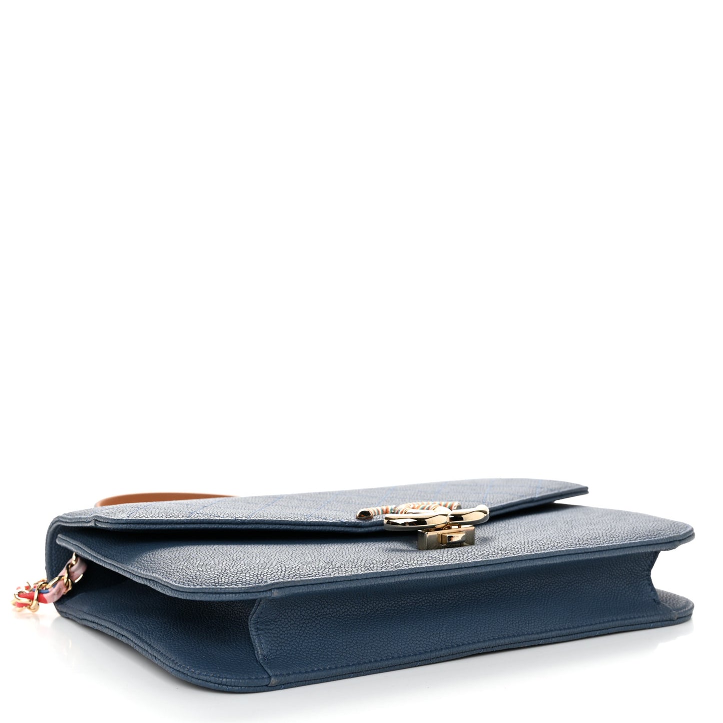 Grained Calfskin Quilted Cuba Flap Blue