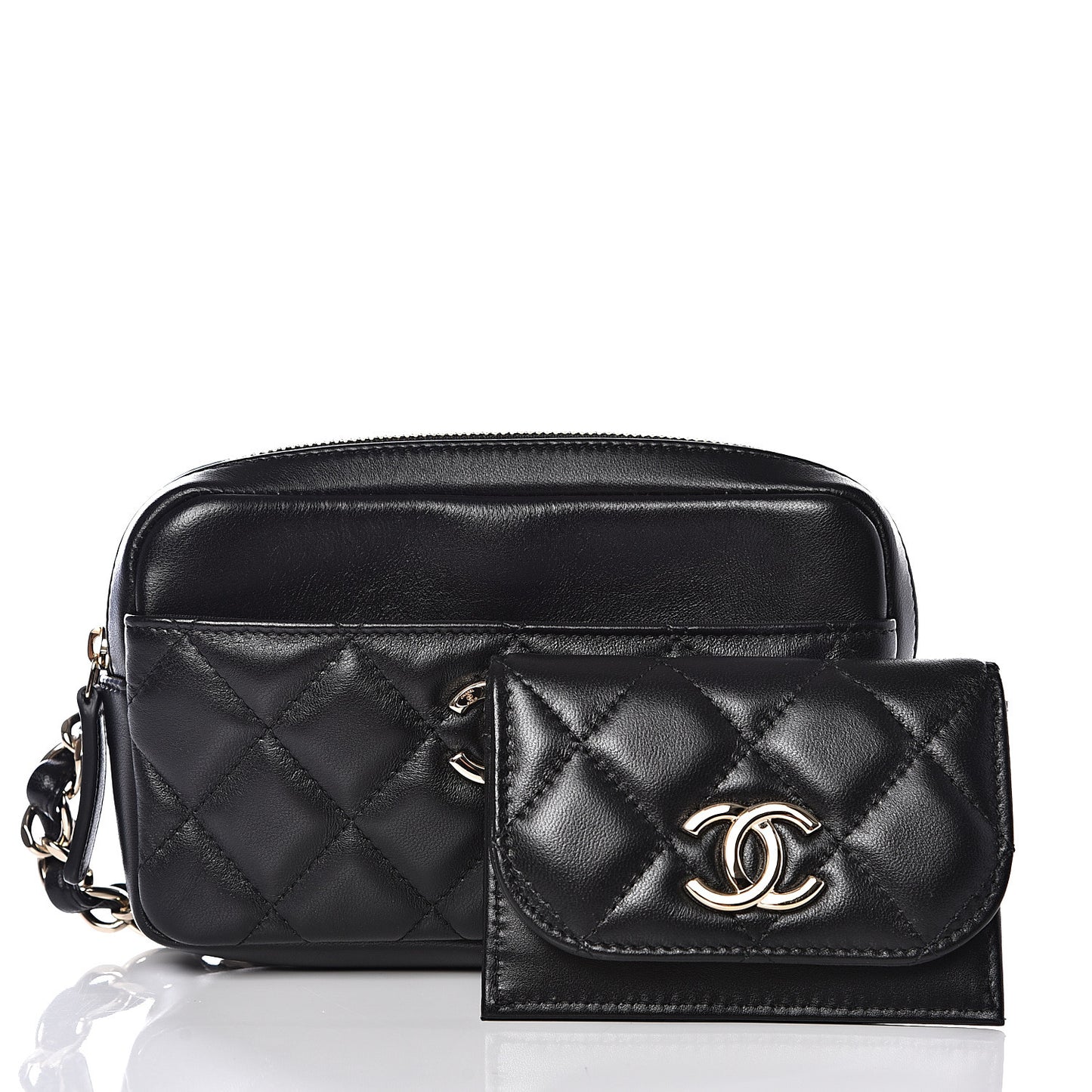 Lambskin Quilted Waist Bag Black
