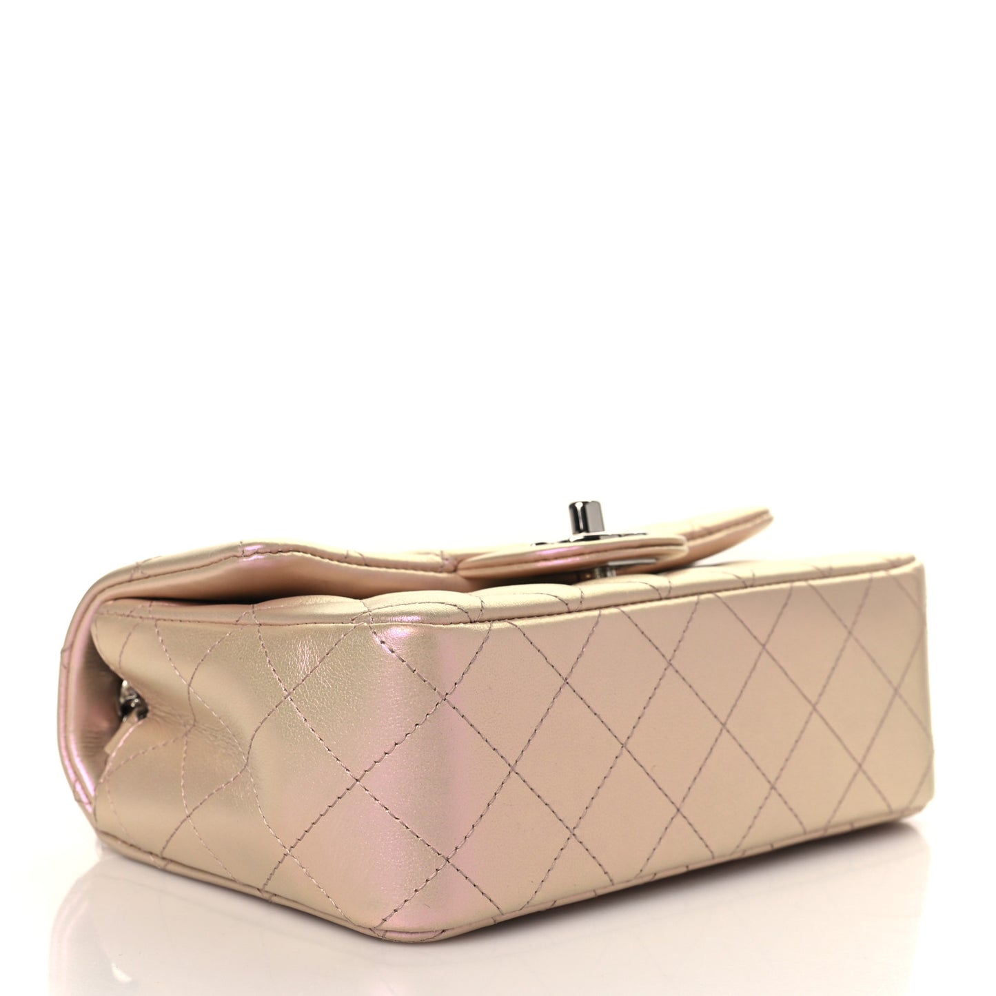 Iridescent Calfskin Quilted Mini Rectangular Flap Pink