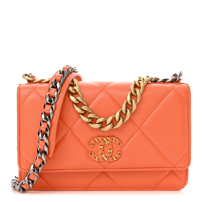 Chanel Lambskin Quilted Chanel 19 Wallet On Chain WOC Orange 1 of 14