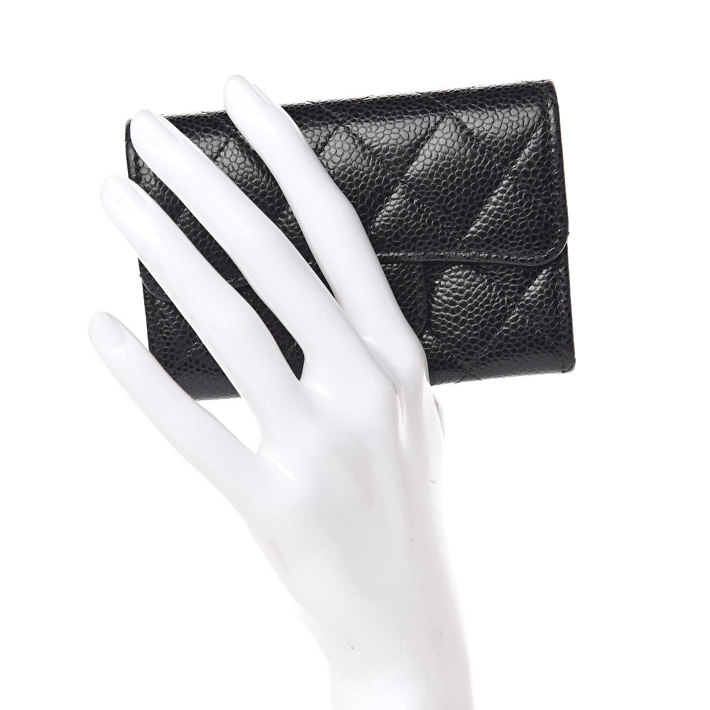 Caviar Quilted Flap Card Holder Black