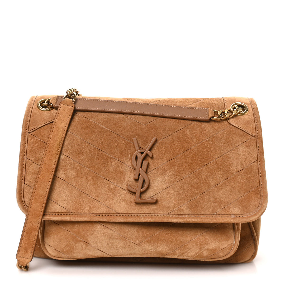 Saint Laurent Suede Monogram Medium Niki Chain Satchel Cinnamon 1 of 10