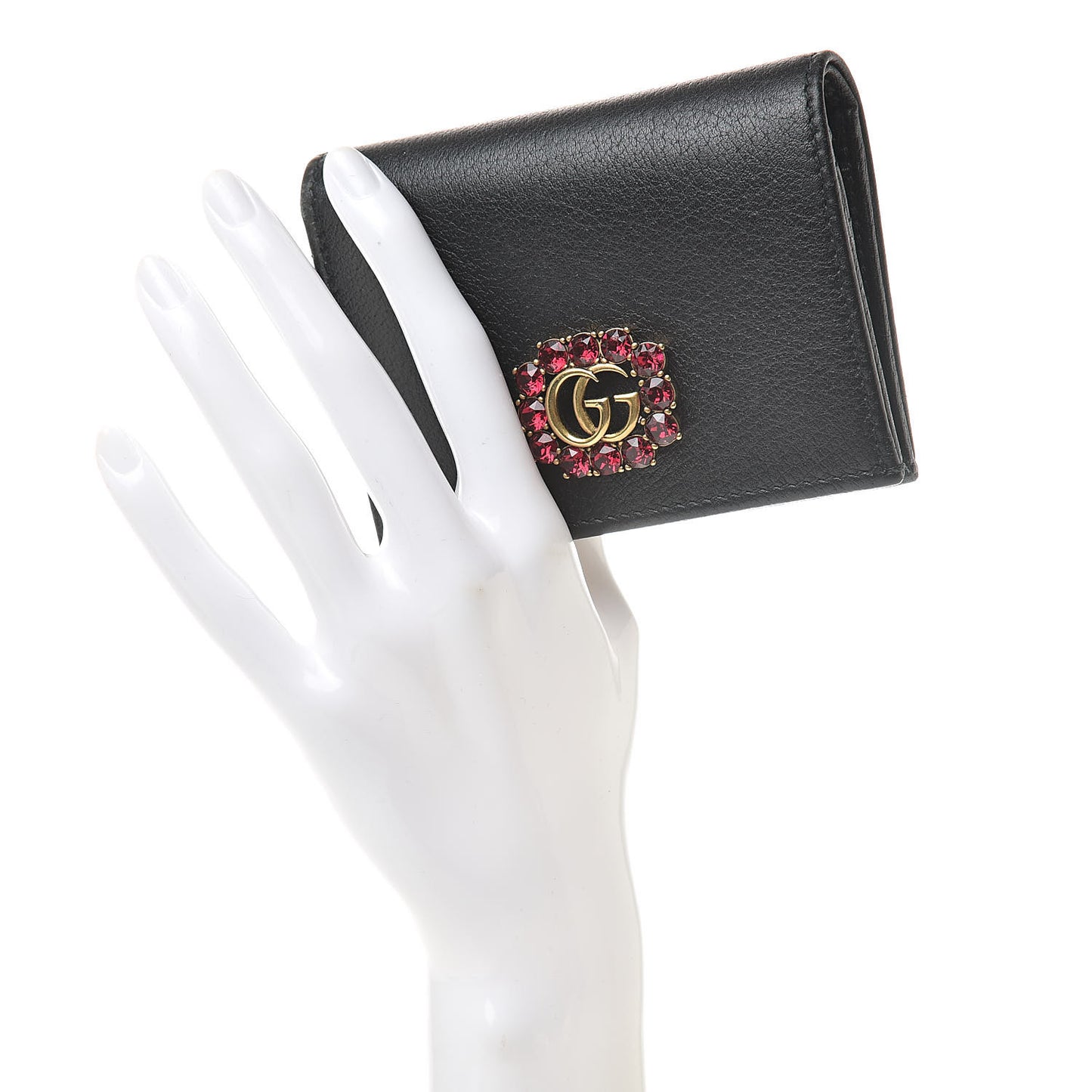 Calfskin Crystal Double G Card Case Black