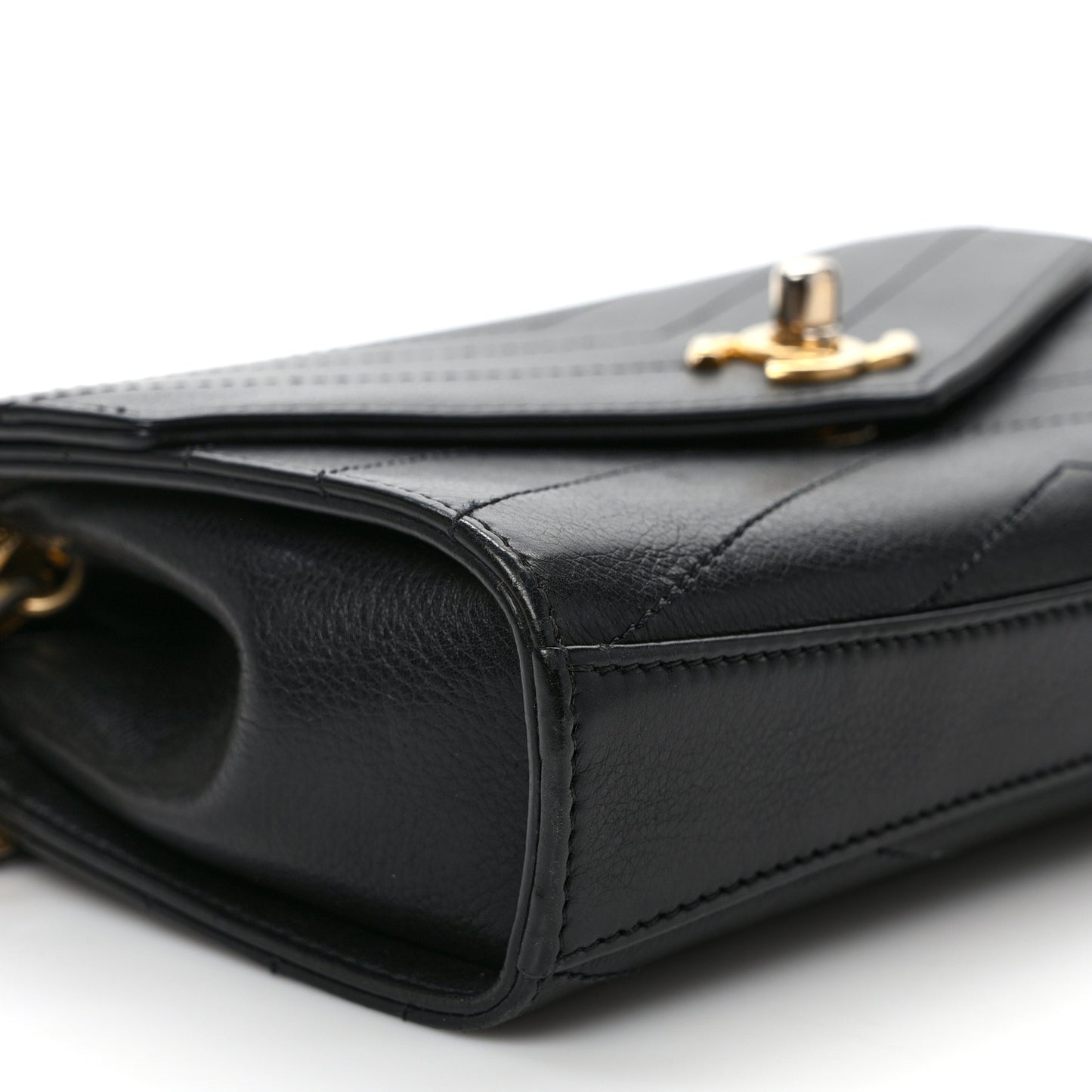 Calfskin Chevron Stitched Coco Waist Bag Black