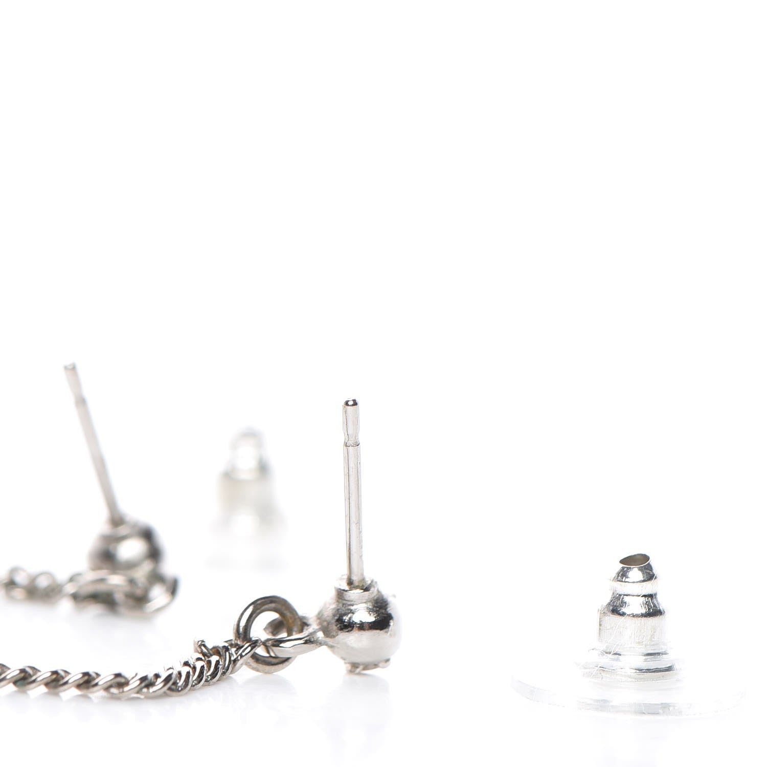 Chanel Baguette Crystal CC Drop Earrings Silver 3 of 4